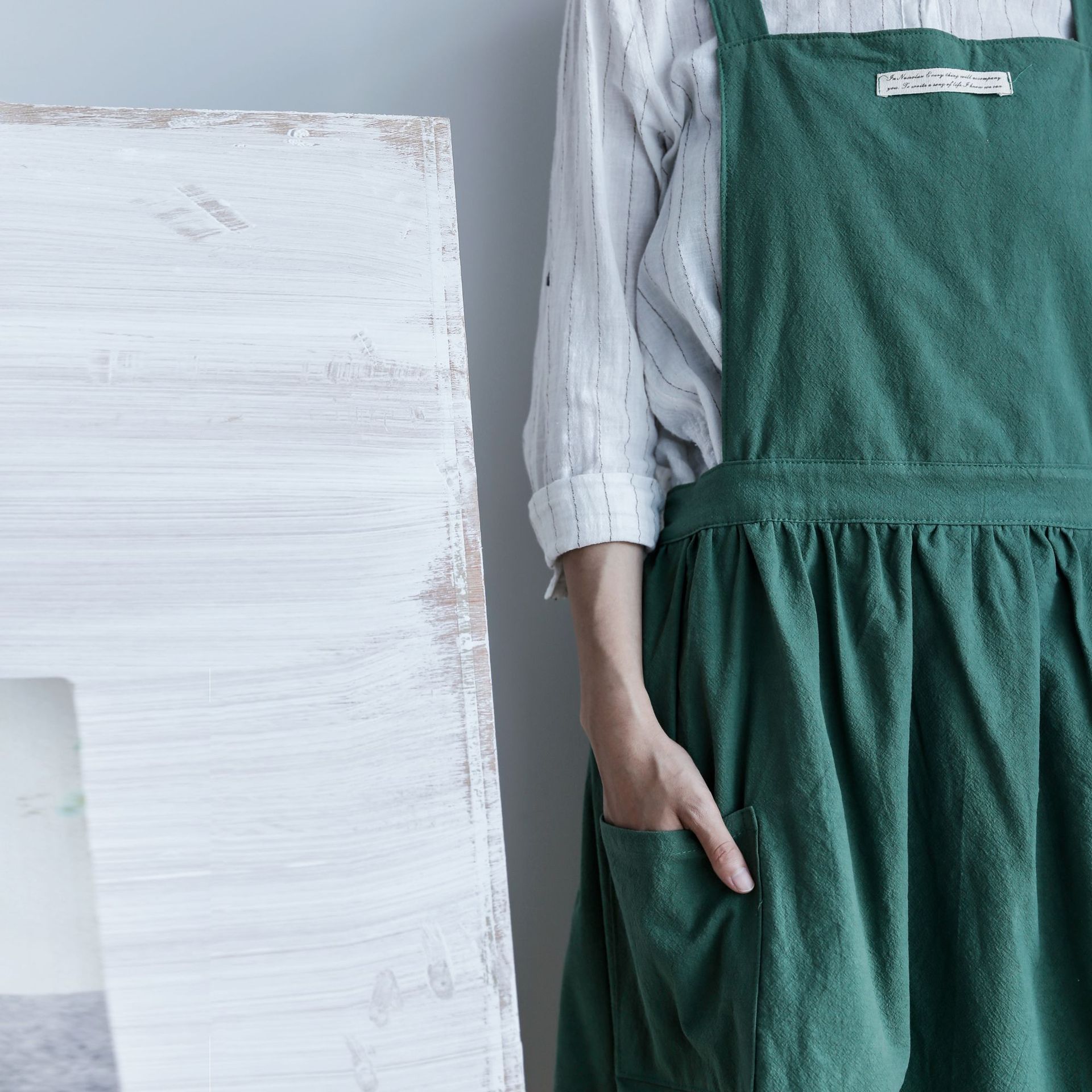 Verano algodón Simple de delantales de mujeres impermeable Antifouling hogar delantal cocina peluquería jardín: Green B