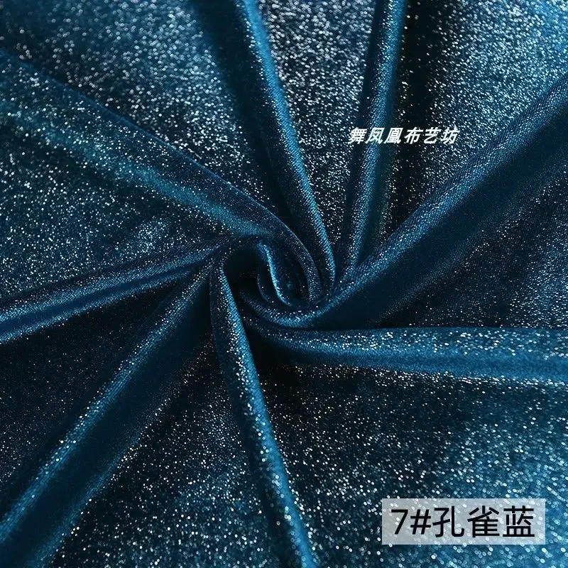 4 Sides Stretch Shiny Velour Fabric By The Meter for Dress Clothes Decoration Sewing Sequins Velvet Cloth Soft Smooth Blue Black: green