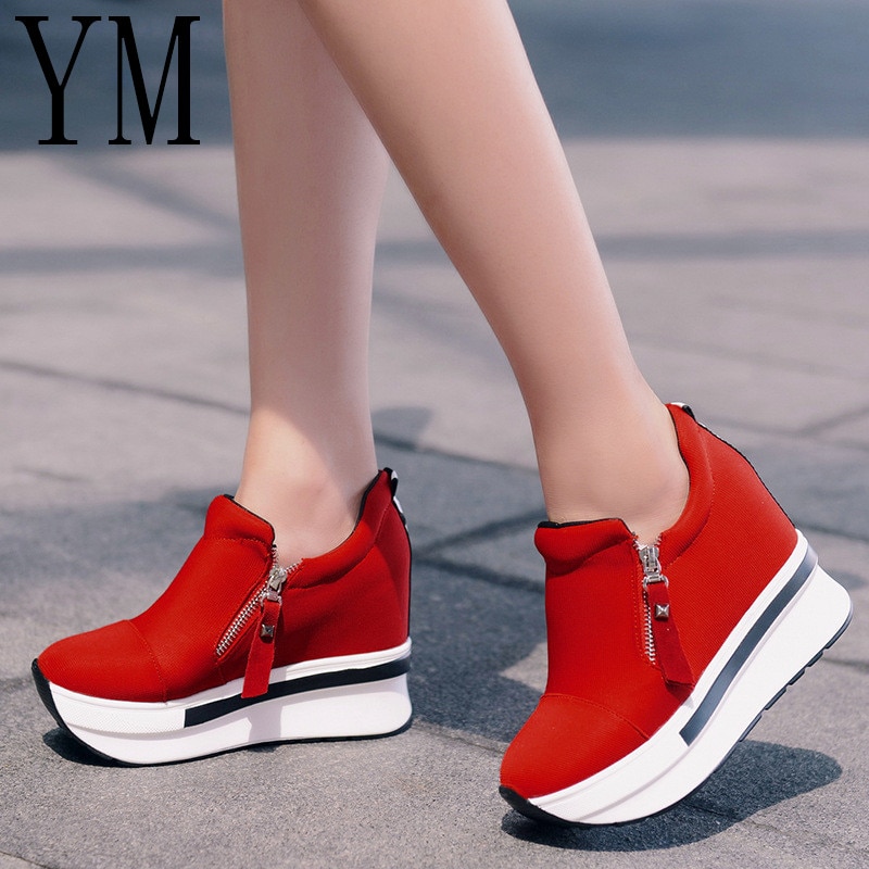 Forår efterår platform sko med lynlås 10cm afslappede søde sneakers lavvandede damesko størrelse 35-39