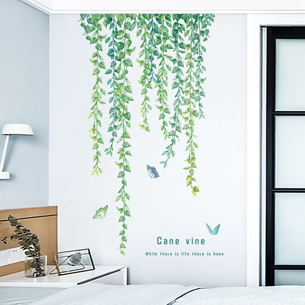 90*60cm Green Vine Pattern Wall Sticker Removable PVC Plastic Leaf Window Decal Home Bedroom Decorative Sticker