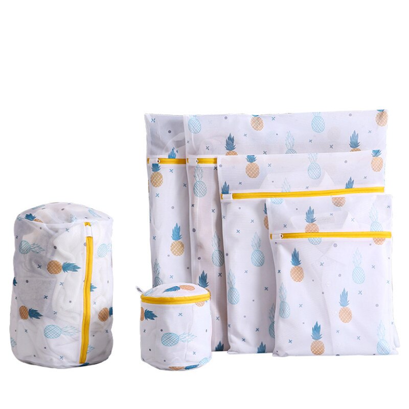 Pineapple Printing Zipper Mesh Laundry Bag Polyester Wash Net For Underwear Sock Washing Machine Pouch Clothes Bra Bags