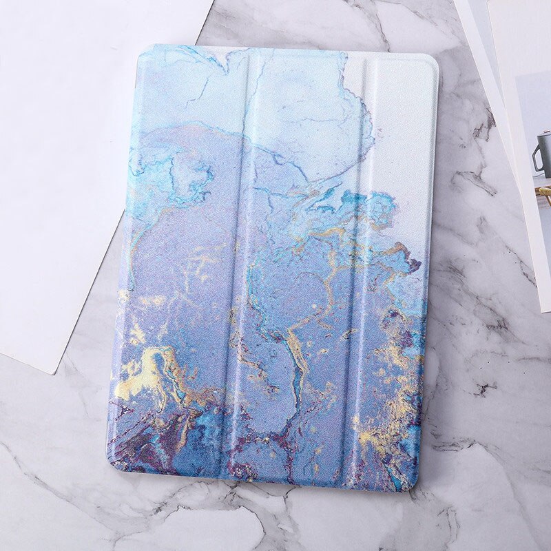 Coque magnétique imprimée en marbre, étui intelligent avec support pour iPad Pro Air 1 Mini 2 3 4 5 11 10.5 9.7 10.2 7e 8e: Blue / for iPad 8 10.2 2020
