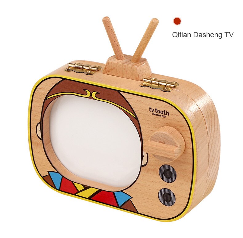 Baby Milk Teeth Box Baby Wood Tooth Box Baby Tooth Organizer Kids Deciduous Storage Collect wooden Box childhood memory: Qitian Dasheng TV