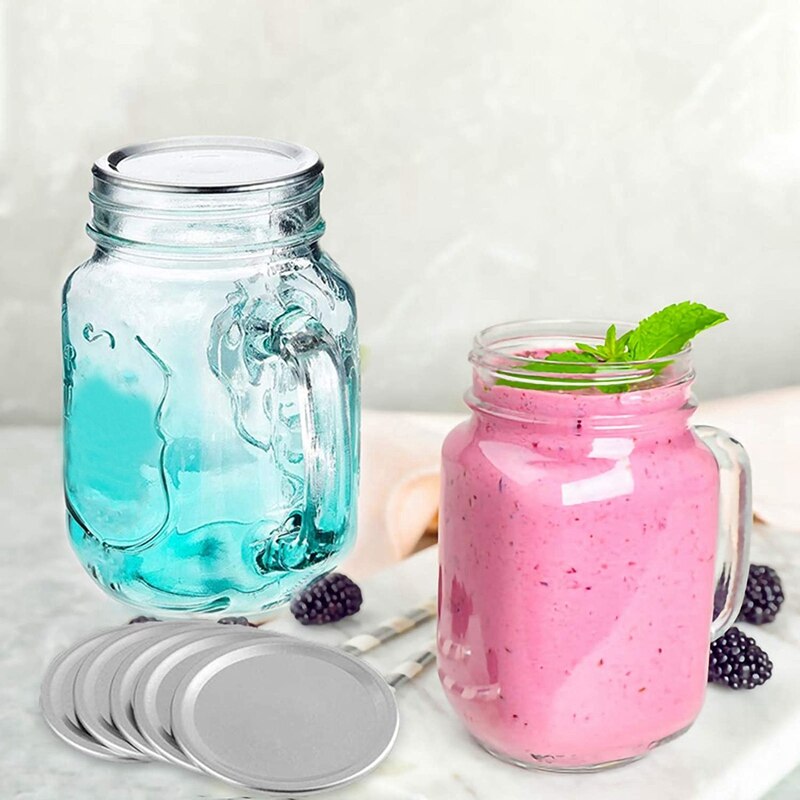 50 Pcs Wide Mouth 86 MM Mason Jar Canning Lids, Reusable Leak Proof Split-Type Silver Lids with Silicone Seals Rings