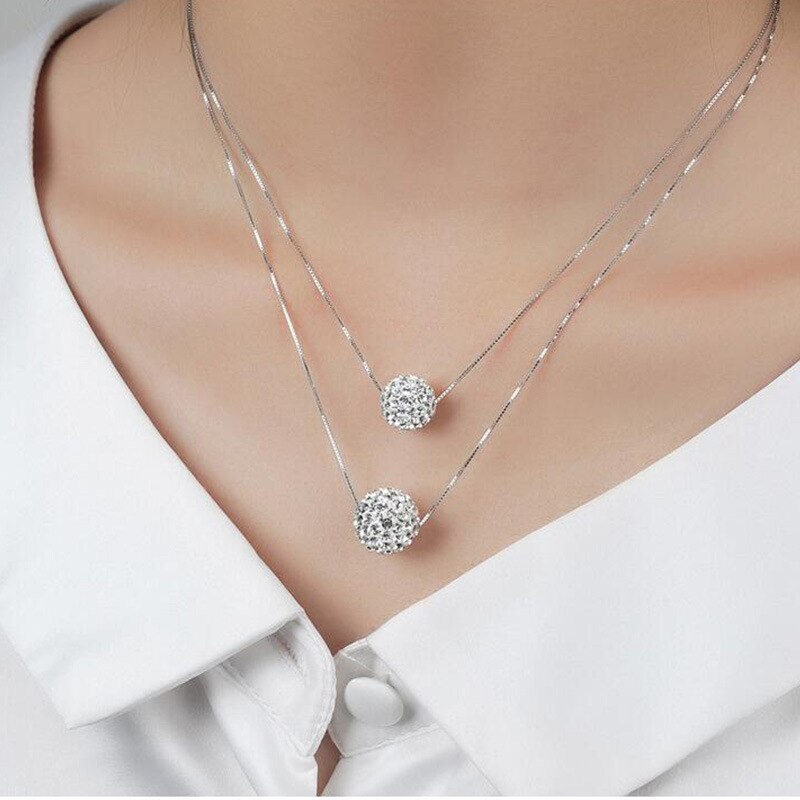 Olevo (Olevo Trend S925 Sterling Zilveren Ketting Vrouwelijke Korte Kristal Shambhala Bal Ketting Elegante En Eenvoudige Anti-