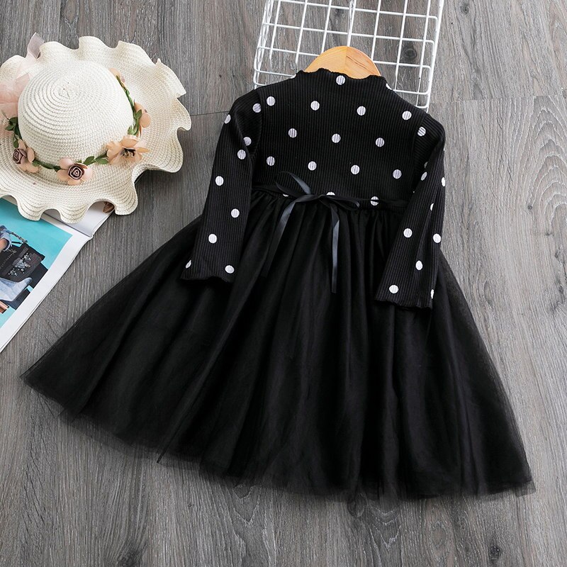 Girls Autumn Winter Long Sleeve Dress Polka Dot Dress Princess Baby Dress Toddler Cute Dress for Kids Tutu Long Sleeve Dress