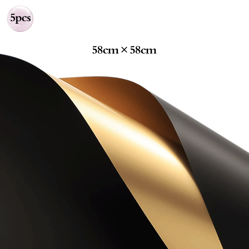 5pcs Bouquet Flower Wrapping Papers Golden Edge Ribbons Korean Paper for Valentine's Day Wedding Birthday Packing Decors: Brown