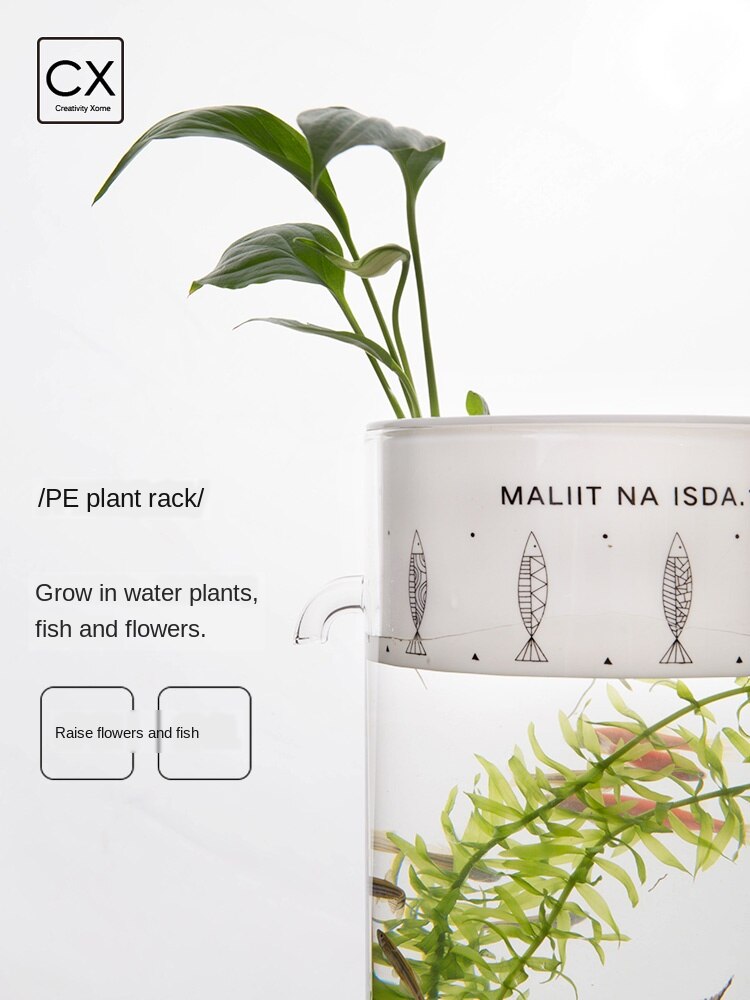 Home Lazy Mini Mini Fish Tank Office Desktop Transparent Glass No Water Change Gravity Clean Ecological Fish Tank