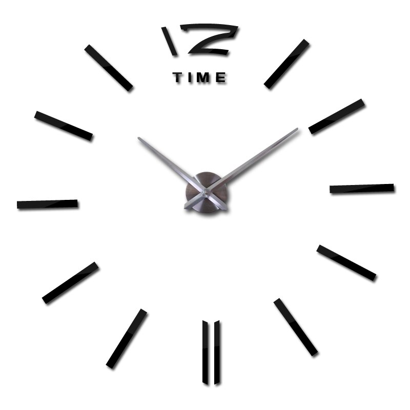 Ur ure horloge ur akryl spejl wallstickers ægte kvarts stue moderne 3d diy klokke: Sort / 37 tommer