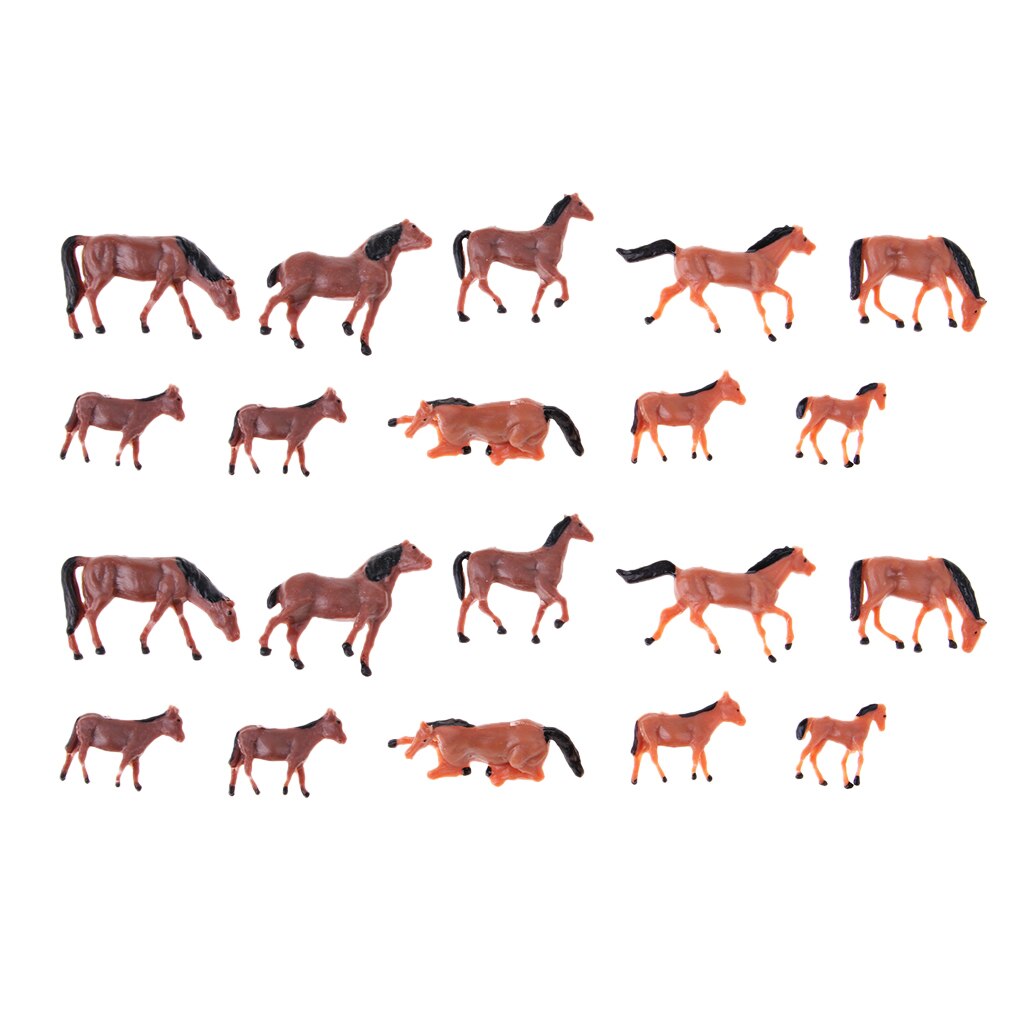 20Pcs 1/87 HO Scale Horses Model Painted Animal Figure for Miniature Model Train Layout Farm Zoo Wild Animal Park