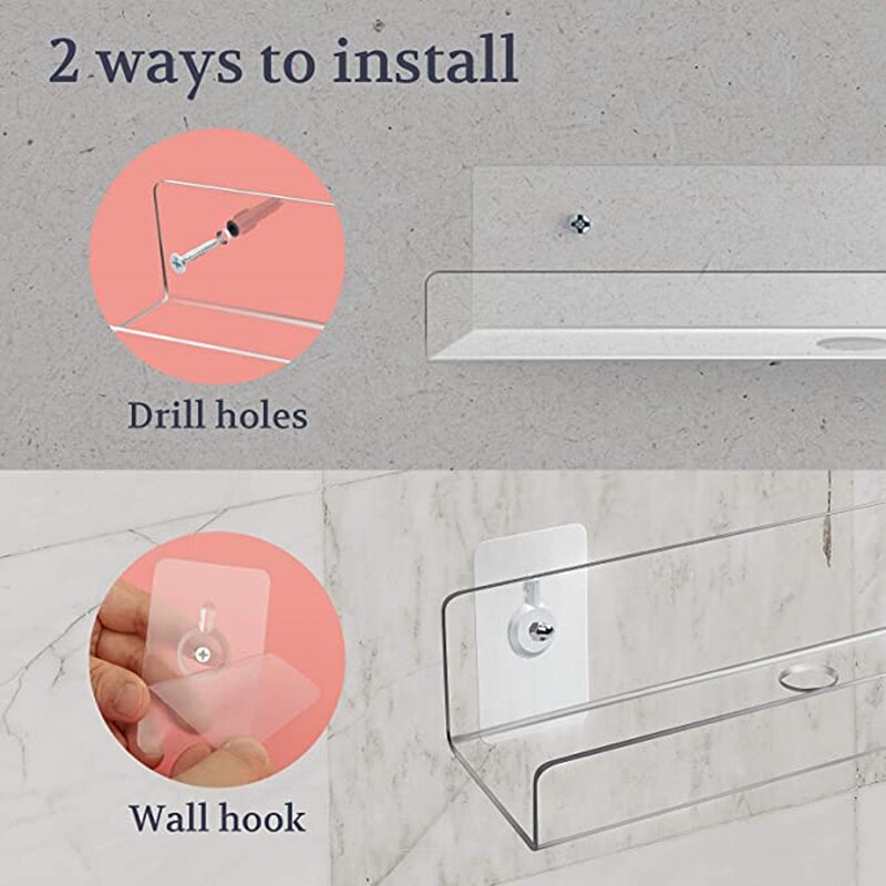 Estante de acrílico transparente para almacenamiento de libros, repisa flotante de pared, organizadores de cosméticos, para oficina y hogar, 2/3/4 unidades