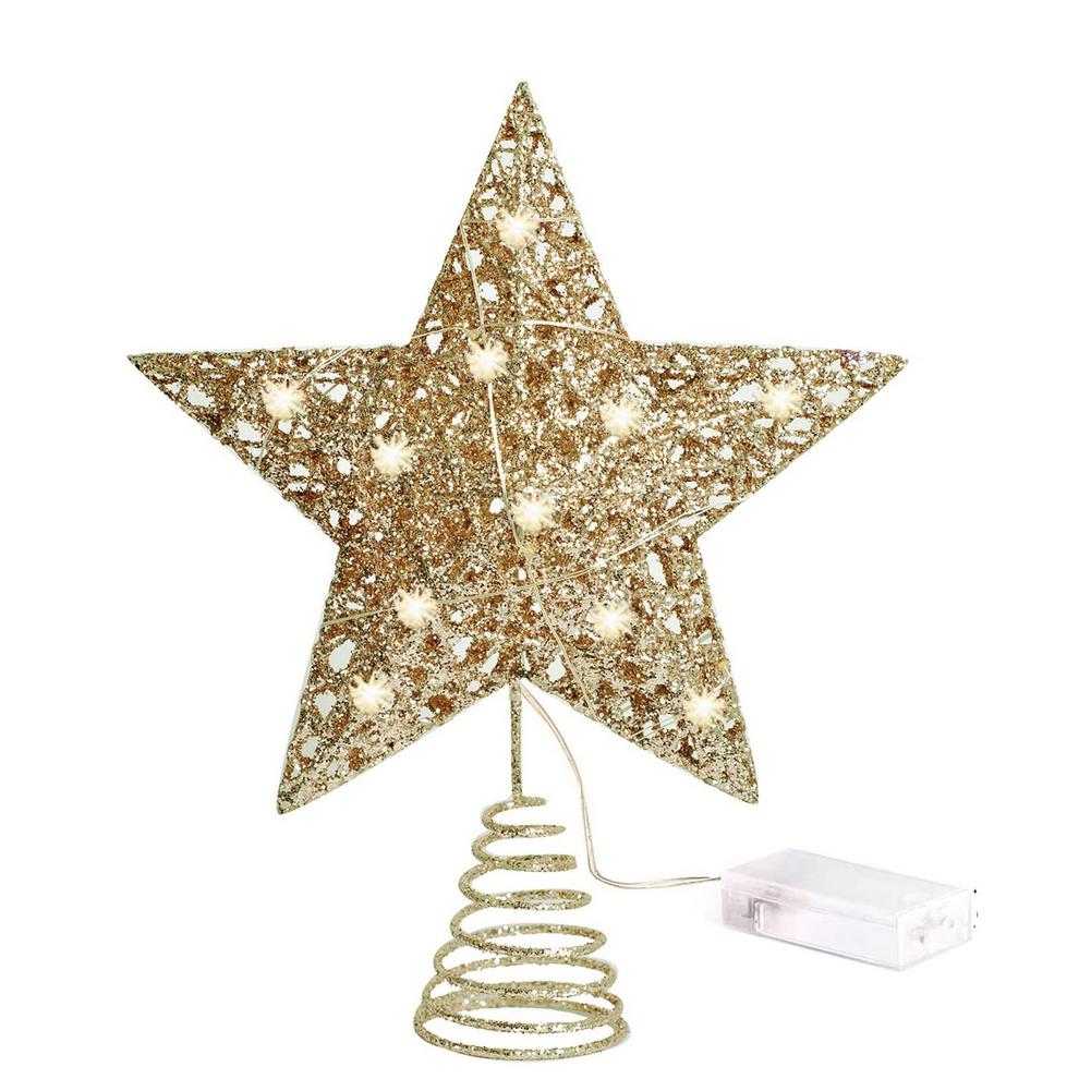 Kerstboom Ster Opknoping Decor Pentagram Hanger Shiny Vijfpuntige Ster Boom Top Ster Party Decoratie Met Led Verlichting: Gold