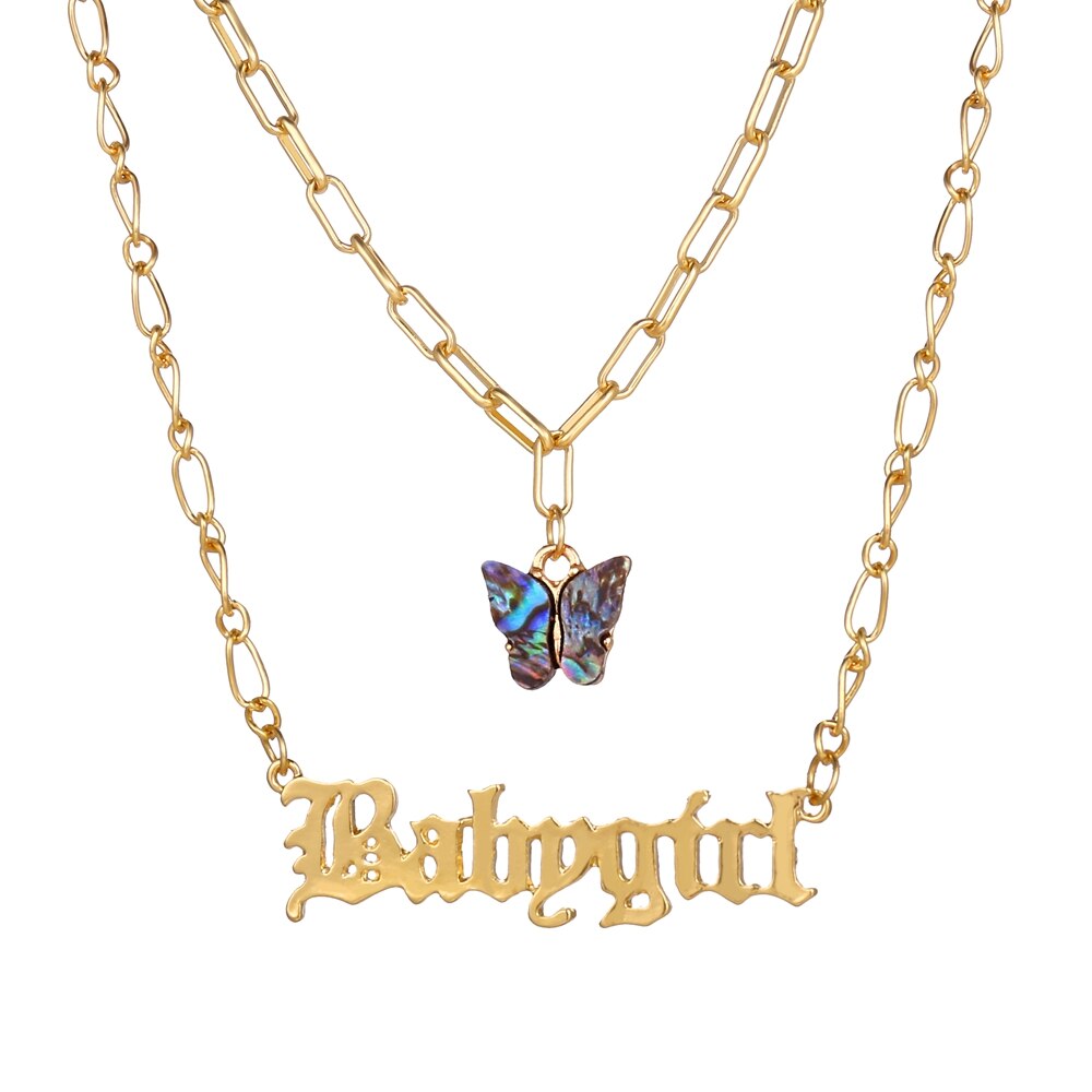 17KM Trendy Multilayered Butterfly Chain Necklace For Women Gold Pink Pistal Pendant Chain Necklaces Jewelry: CS51441