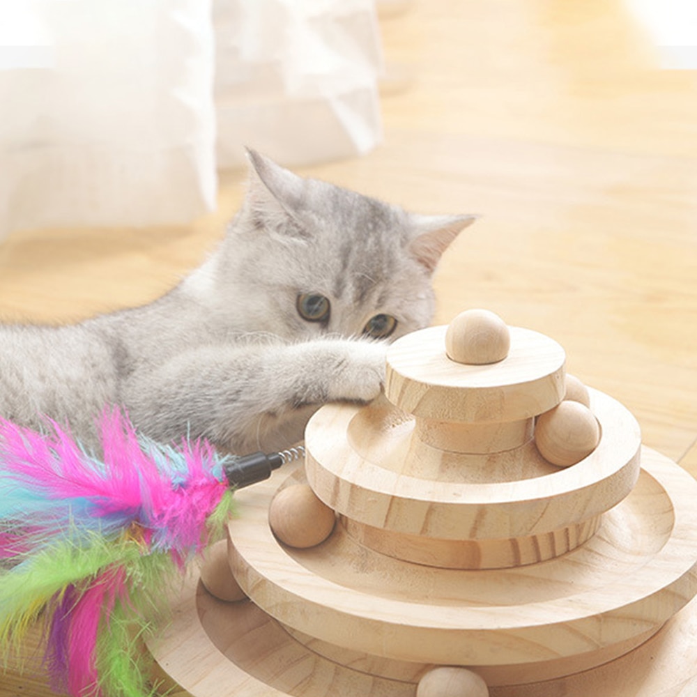 Sjovt kæledyrslegetøj kat skør bold træ interaktiv forlystelsesplade spille pladespiller kattelegetøj kæledyr iq træning spille legetøj kæledyrsprodukt