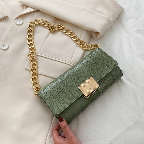 Vintage Bags For Women Crocodile pattern Shoulder Purse Luxury Handbags Women Bags Female Bags Purse: Green