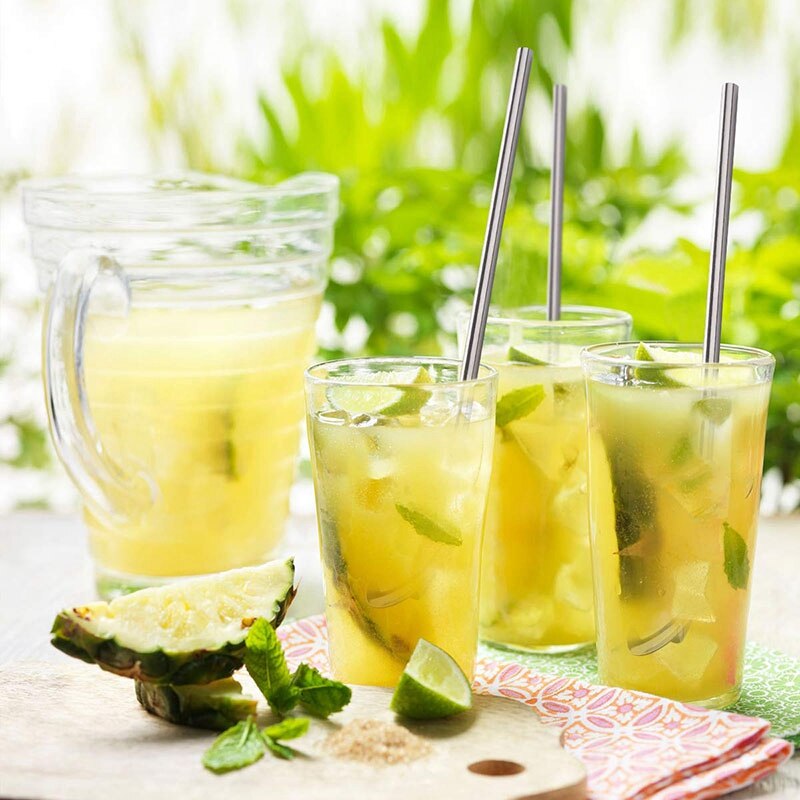 Gjenbrukbare sugerør ,12 pakke sugerør i rustfritt stål 8 tommer ultra lange rustfrie sugerør med 2 pakker lange rene