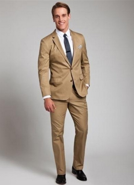 Aankomst Terno Masculino Mannen Suits Bruidegom Khaki Kleur Slanke Klassieke Smoking Bedrijvengids Party Kostuums Met Broek