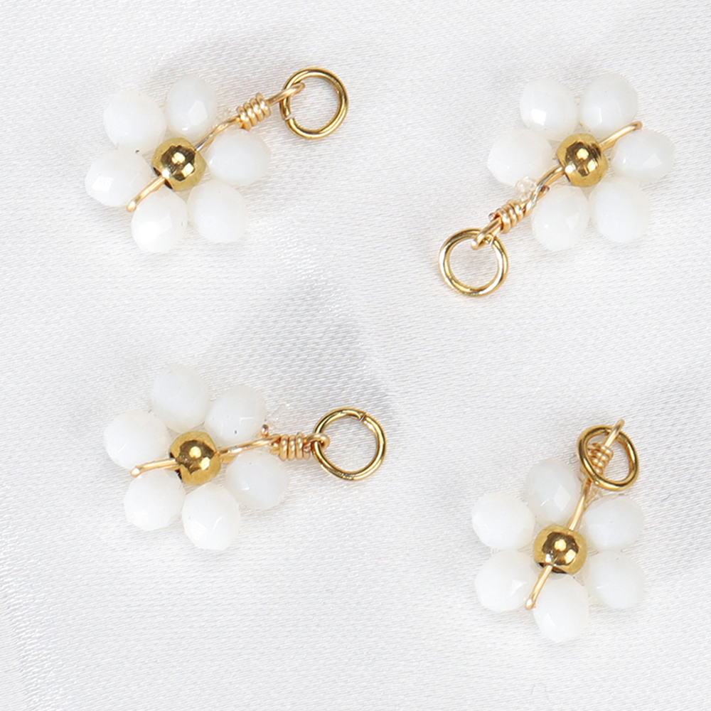 20 piezas de cuentas de perlas de imitación de flores de acero inoxidable, colgantes para fabricación de joyería, accesorios para pulseras y collares hechos a mano DIY: Rodio plateado