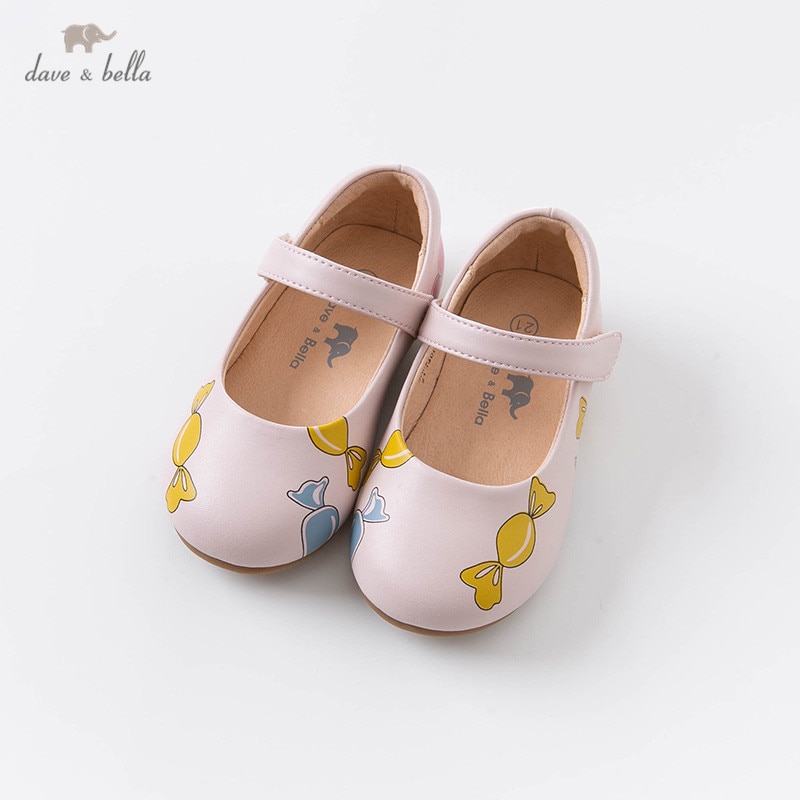 Db14723 dave bella forår efterår baby pige pink sløjfe print læder sko børn piger mærke sko