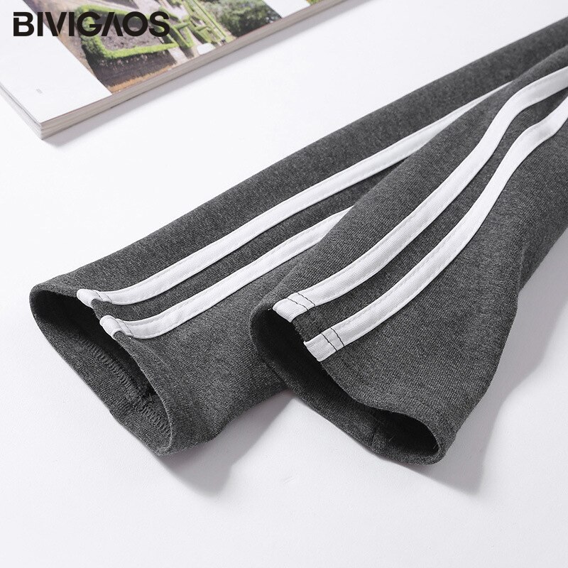 Bivigaos kvinders afslappede leggings side hvid stribet elastisk bomuld leggings bukser dame tøj legging til kvinder