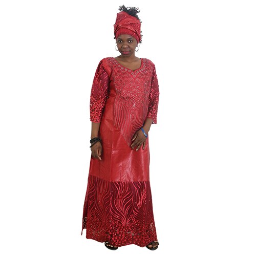 H&D african dresses for women african head wraps robe africaine beading lace bazin outfit dress african clothes south africa: L