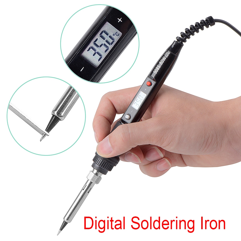 60W 80W Electric Soldering Iron Temperature Adjustable Digital 110V 220V Tin Welding Solder Iron Tips Bag Repair Rework Tools
