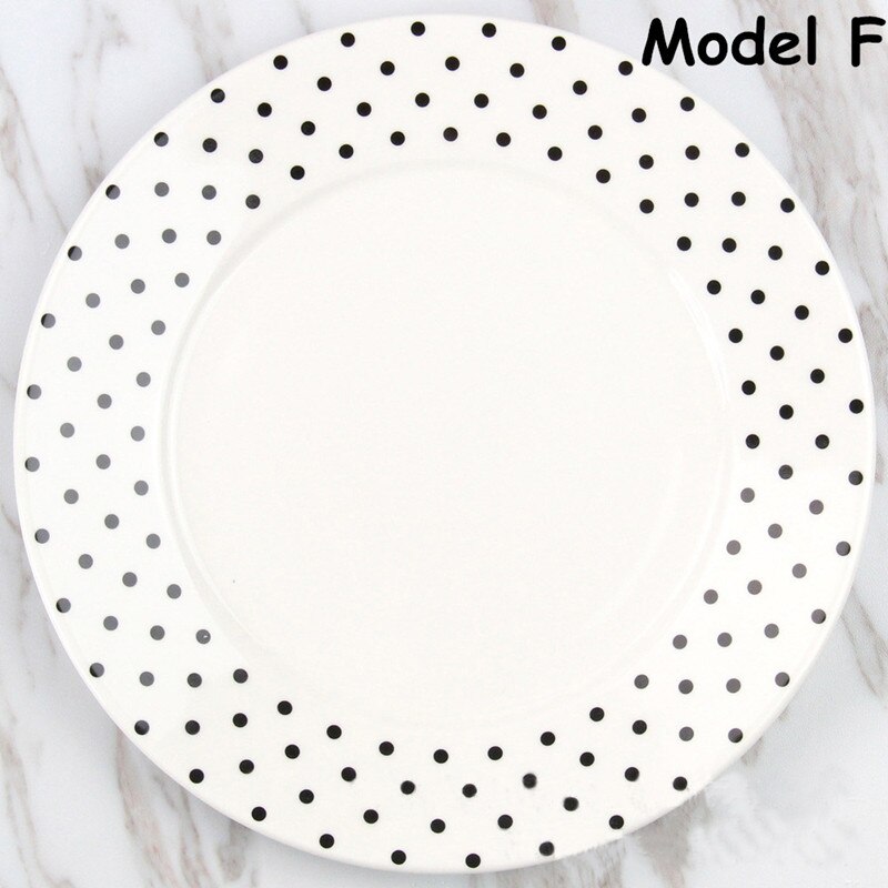Assiette plate à figures géométriques, style simple, plat à salade, plateau à nourriture en céramique, assiette à pâtes, vaisselle, plat à petit-déjeuner, noir et blanc: Modèle f