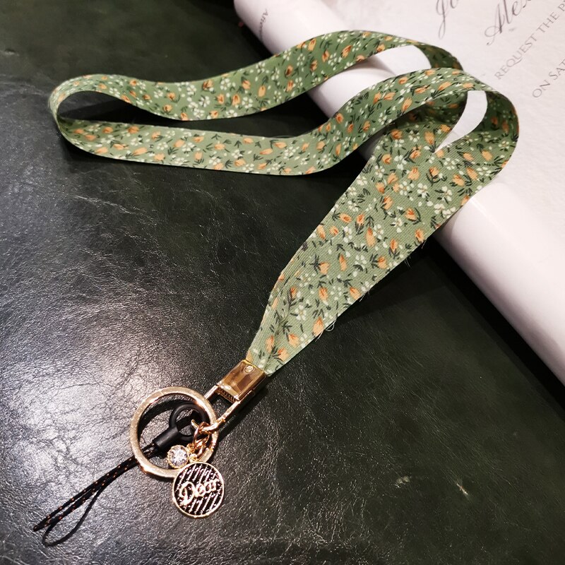 Zomer Bloemenprint Zijde Telefoon Lanyard Riem Voor Iphone Redmi Samsung Camera Mobiele Telefoon Id-kaart Lange Opknoping Touw String: green