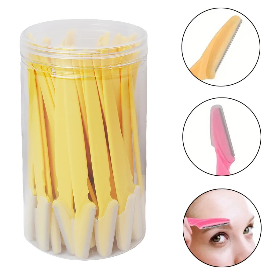 Maquinilla de afeitar para cejas para mujer, herramientas dermaplaning exfoliantes multiusos y maquinilla de afeitar Facial con cubierta de precisión, belleza de seguridad, 30 Uds.: Pizarra cepillada
