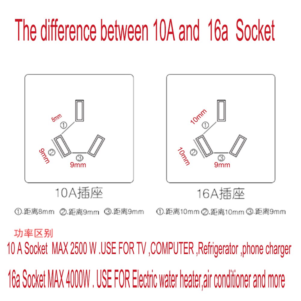 Universal 10A to 16A conversion plug socket high power air conditioner water heater 16 amp socket converter