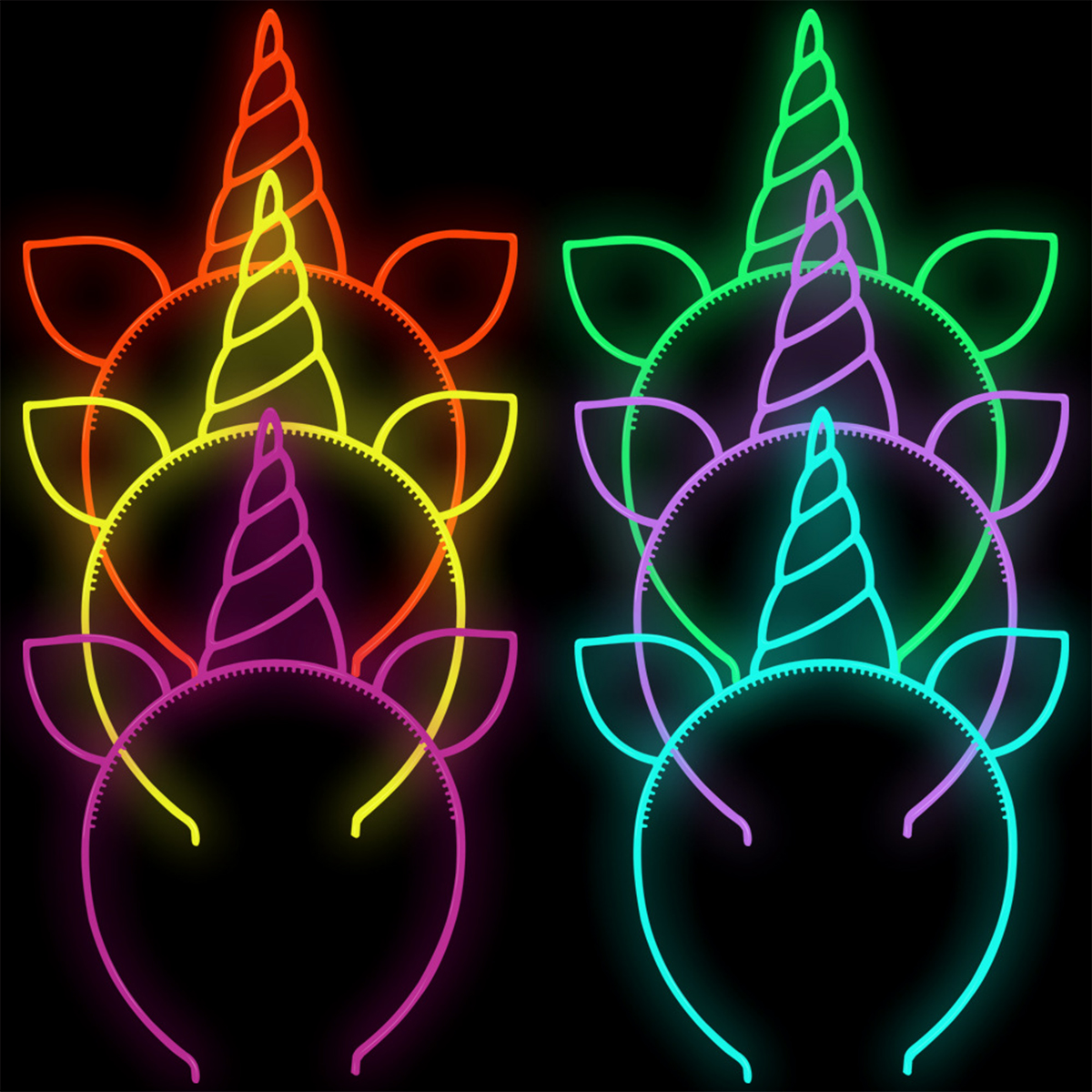 Aro de pelo fluorescente, diadema de plástico que brilla en la oscuridad, suministros para fiestas, fotomatón para decoración de cumpleaños, boda, Baby Shower, 6 uds.