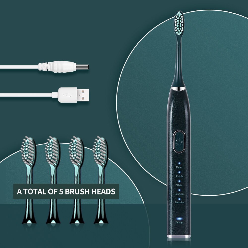 VIP Ultrasonic Sonic Electric Toothbrush 10 Mode USB Rechargeable Electronic Tooth Brush Waterproof Teeth Whitening Dental Brush: Ivory
