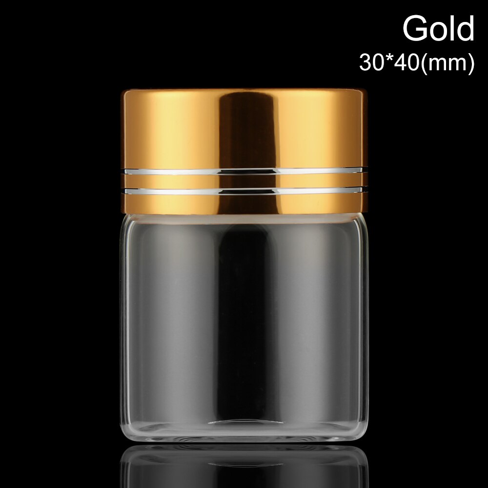 5Pcs Small Drift Bottle Glass Jars Decor Aluminum Cap Bottle Rainbow Wishing Bottle DIY Containers Mini Message Vials Ornaments: Gold 30x40mm