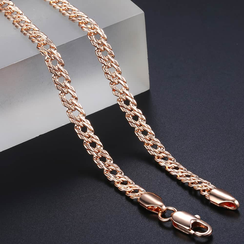 Rose Gold Necklace for Women Cuban Link Chain 585 Rose Gold Filled Womens Necklaces Chain Jewelry 5mm 50cm 55cm 60cm DLGN453