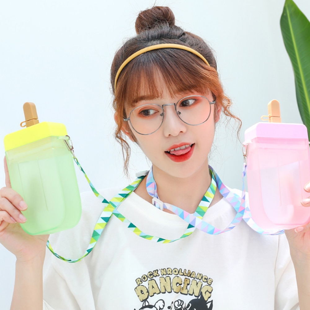 300Ml Leuke Stro Cup Plastic Popsicle Water Fles Transparant Sap Drinkbeker Geschikt Voor Volwassen Kinderen