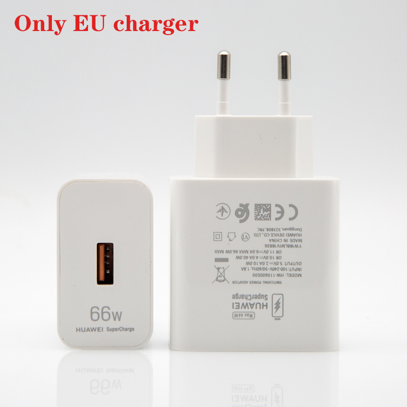 Huawei Supercharge Nova9 Pro P50 66W Quick Charger 10V/4A Eu/Us Adapter 6A Type-C Kabel Voor Mate40 Rs Honor 60 50 Se V40 Laptop: Only EU charger