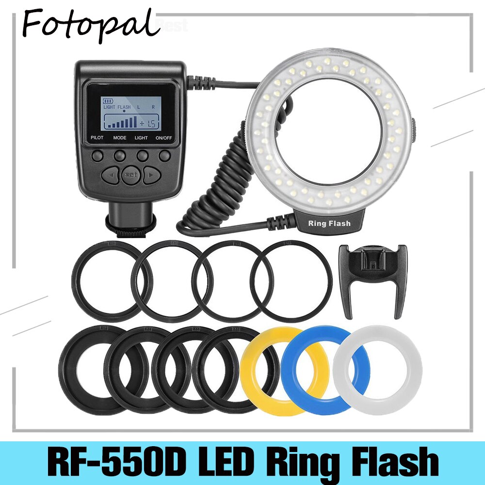 Eachshot 48 st makro led ringblixt med 8 adapterring ficklampa för canon nikon pentax dslr kamera rf -550d speedlight