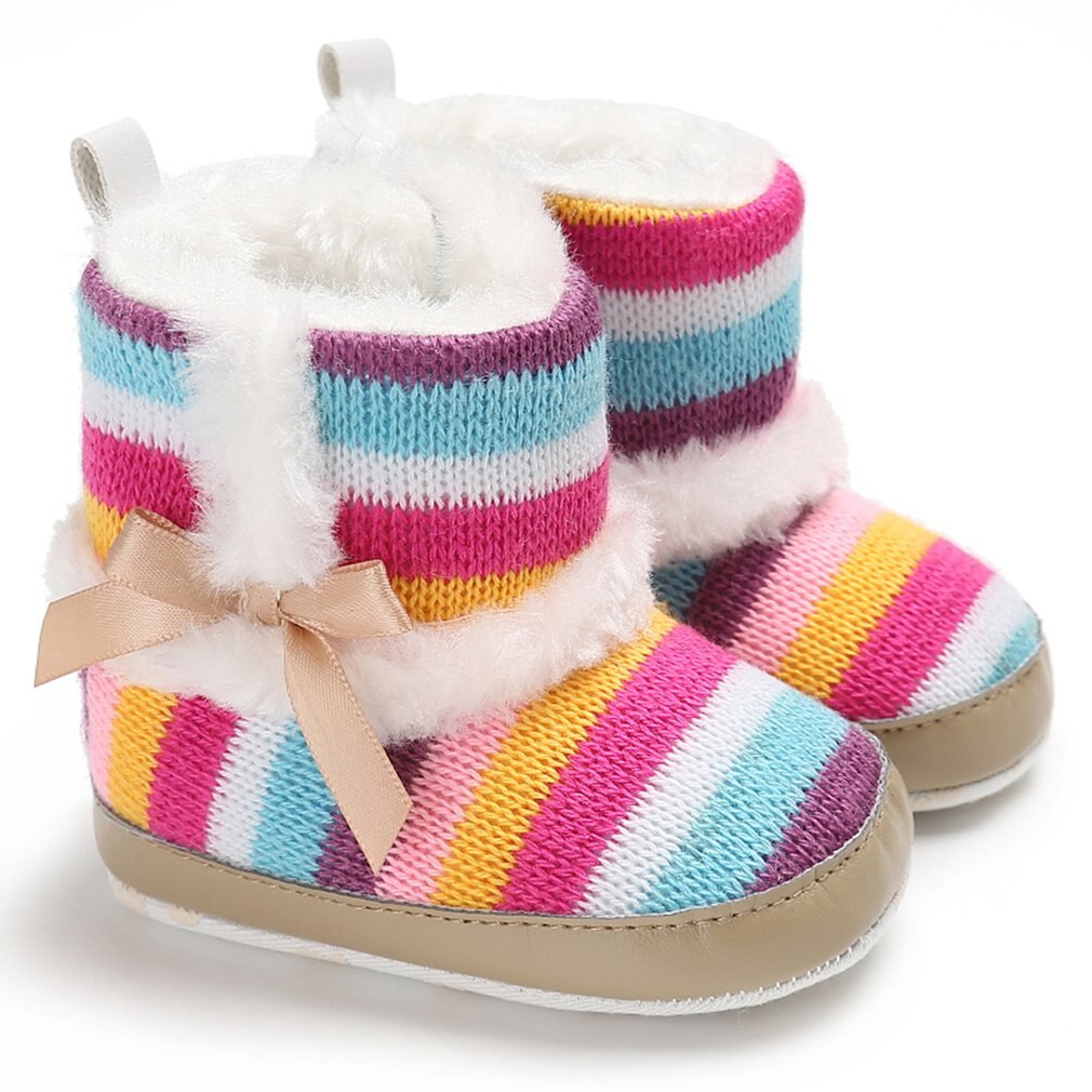 Regenbogen Streifen Baby Stiefel Farbe Streifen Baby Kleinkind Woll Stiefel Baumwolle Stiefel
