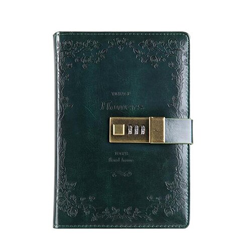 XRHYY Digitale Wachtwoord Notebook Lederen Bindmiddel Journal Cijferslot dagboek Print Bronzing Vergrendeling Journal Dagboek: Deep- Green