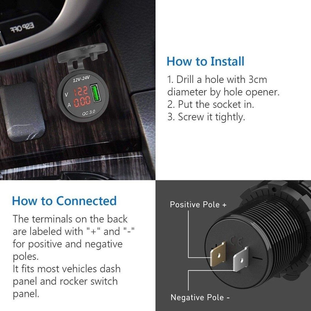 3.0 usb 2v/24v 4.2a dupla usb motocicleta carregador de carro tomada adaptador led voltímetro amperímetro para o telefone móvel iphone samsung