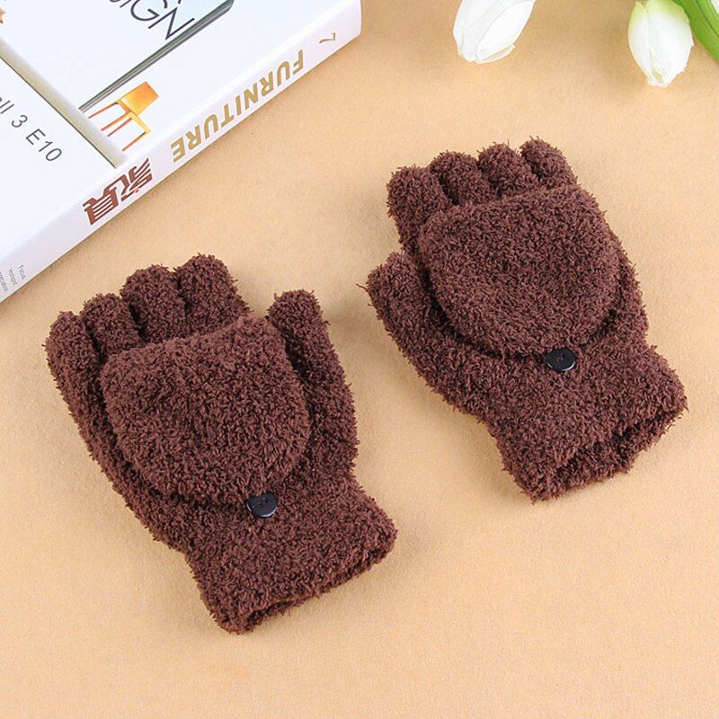 Een Paar Vrouwen Meisjes Herfst Zachte Fleece Handschoenen Voor Dames Winter Warm Flip Cap Wanten Half Vinger Handschoenen Pols Glovers