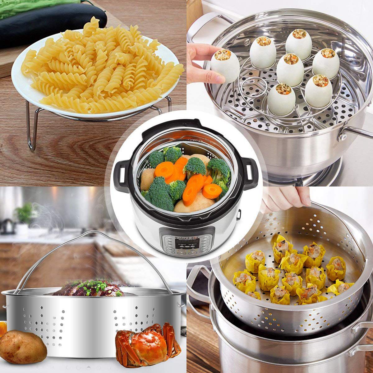 Steamer Basket with Egg Steamer Rack for Instant and Pressure Cooker Accessories Vegetable Steam Rack Stand fits 5,6,8 Qt
