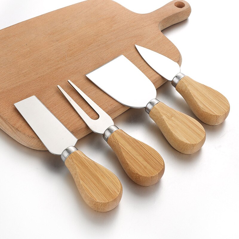 4 unids/set mango de madera cuchillo de roble de queso cúter equipo para cortar cocina Cheedse cuchillo de acero inoxidable herramientas de cocina
