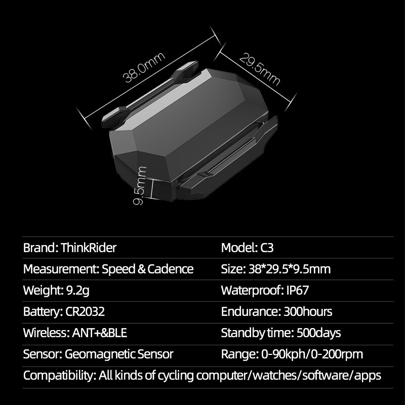 ThinkRider ANT+ Speed and Cadence Dual sensor Computer speedometer bike speed and cadence Suitable for iGPSPORT bryton Zwift
