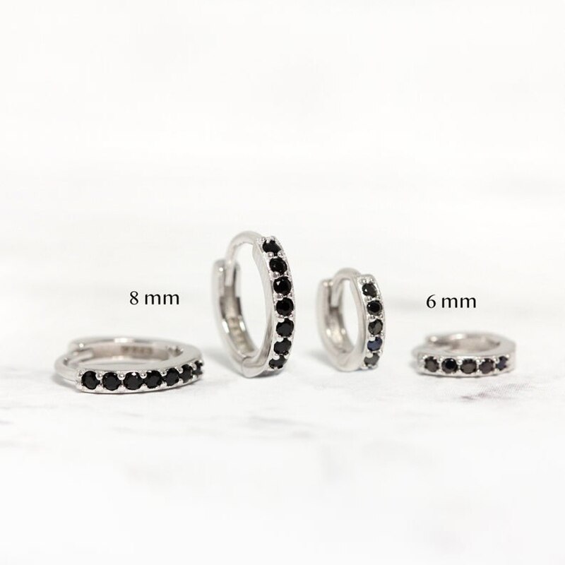 Luksus bling sort ziron 925 sterlingsølv pendientes ørebensspænde til jubilæums forlovelsesfest piercing bøjle øreringe: Sølvfarvet / 6mm