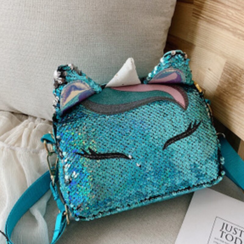 Eenhoorn Handtassen Voor Meisjes Reizen Vrouwen Print Cartoon Schoudertassen Pailletten Crossbody Tas Kerst Leuke Candy Bag: Blauw