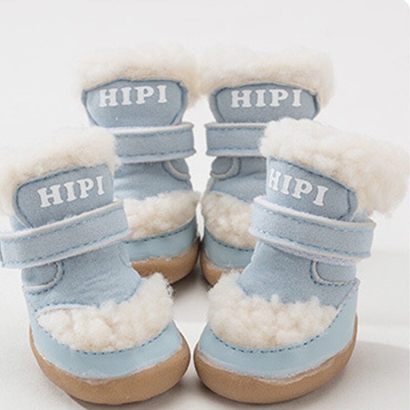 4Pcs/set Winter Pet Dog Shoes Warm Snow Boots Non-slip Puppy Cat Booties For Small Medium Dogs ChiHuaHua Pug Shih Tzu Footwear: Blue / S