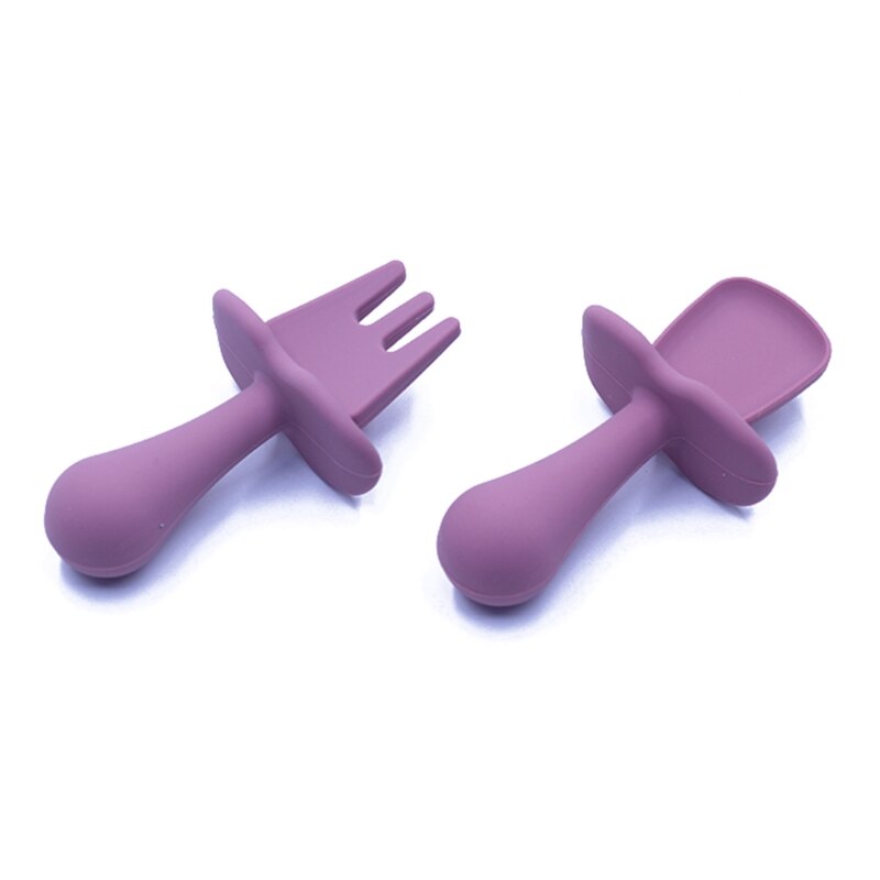 Babyvoeding Lepel Vork Set Zachte Siliconen Voeden Bestek Set Training Lepel: DR