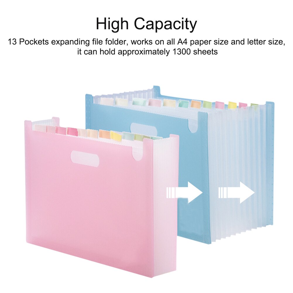 School With Lables Study Portable 13 Pockets Document Organizer File Folder Expanding A4 Rainbow Classification Business Office