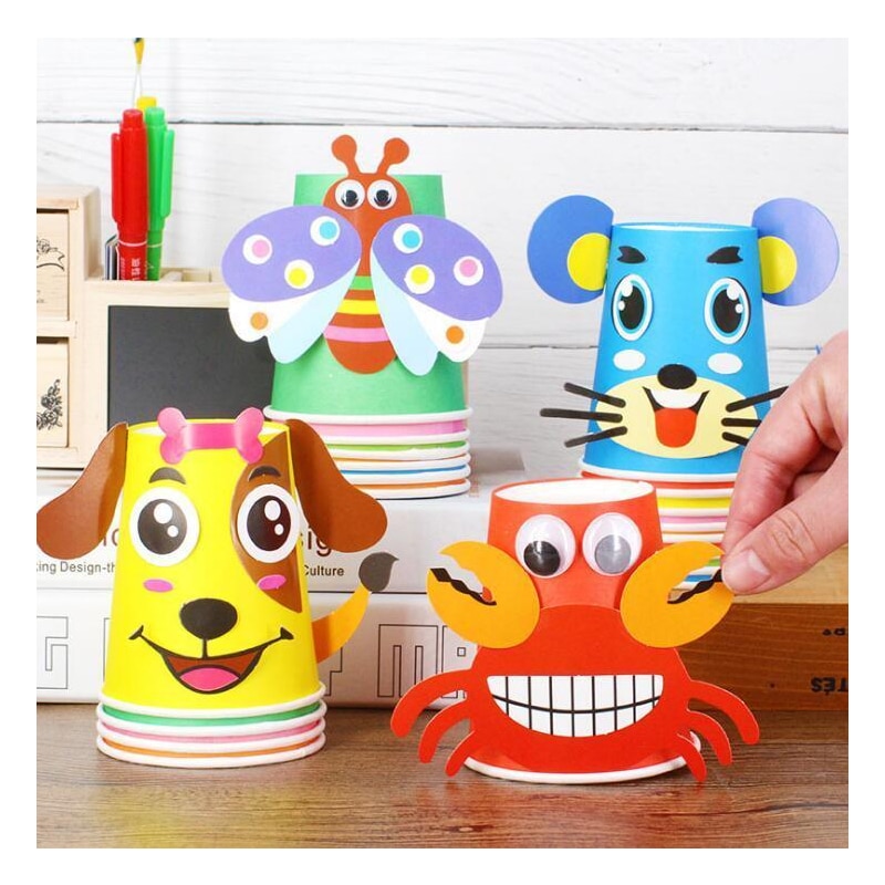 12 teile/satz freundlicher Tiere DIY Handgemachte Papier Tassen Aufkleber Material Bausatz Kindergarten Schule Kunst Handwerk freundlicher Pädagogisches Spielzeug